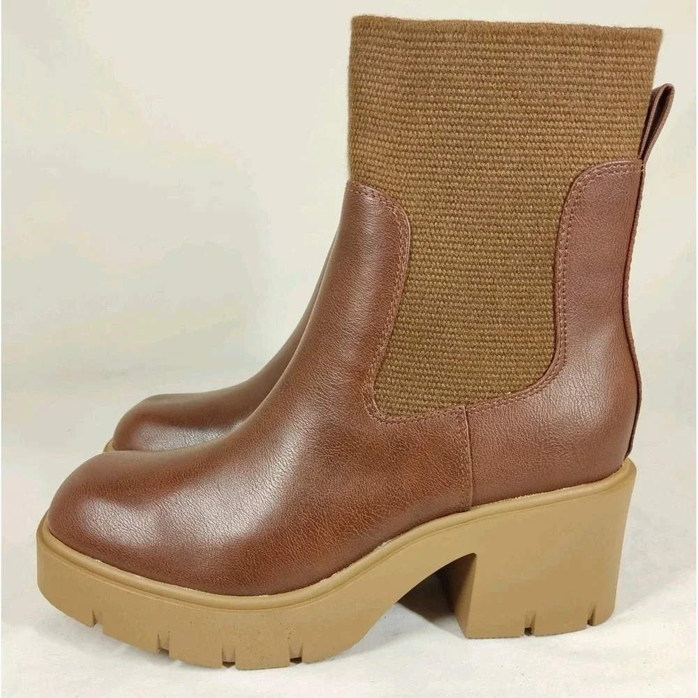 SUN STONE‎ Womens Verityy Faux Leather Ankle Boots | Walnut | 9.5M